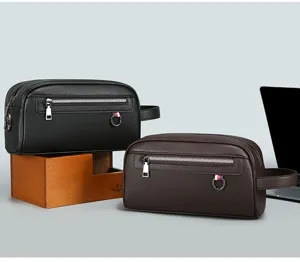 Sac pochette en cuir pour homme d'affaires grande capacité trousse de toilette de voyage.