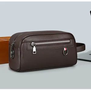 Sac pochette en cuir pour homme grande capacite portefeuille de voyage et rangement