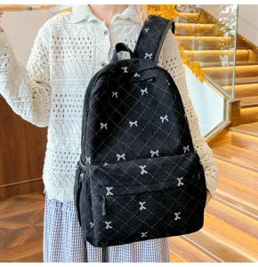 Sac à dos décontracté en velours côtelé avec nœud, cartable mignon grand voyage.