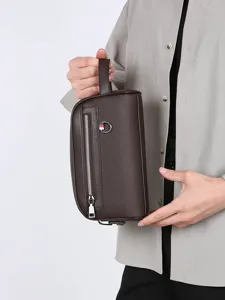 Sac pochette d'affaires en cuir pour homme avec poignée, grand rangement pour voyage quotidien.