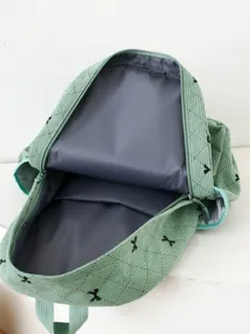 Sac à dos vert en velours côtelé avec nœud, joli cartable minimaliste pour les étudiants.