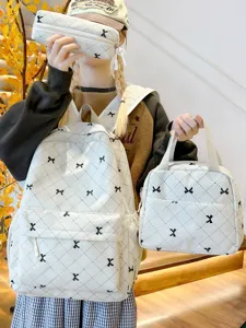 Ensemble de sac à dos nœud casual 3 pièces, cartable matelassé mignon, grand sac de voyage.