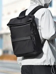 Men's black roll top backpack large capacity casual travel laptop business school bag