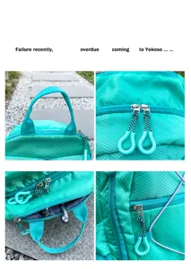 Nahaufnahmen der türkisen Outdoor-Rucksackdetails mit strapazierfähigem Ripstop-Gewebe.