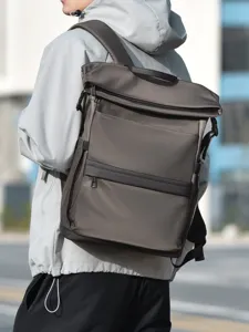 Men's large capacity roll top backpack, multi-functional computer bag for travel and commute.