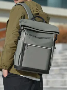 Zaino uomo roll top casual lavoro affari computer viaggio grande capacità grigio