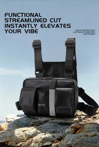 Tactical chest bag streetwear vest bag waterproof PU functional outdoor riding bag detailing.
