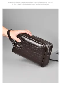 Herren Detail Doppelt Reißverschluss Clutch Krokodilmuster PU Leder Handschlaufe Tasche