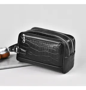 Schwarze Krokodilmuster Herren Doppeltasche Reißverschluss PU Leder Business Handtasche