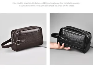 Herren doppelte Reißverschluss PU Leder Clutch Tasche, Business Freizeit Detailansicht.