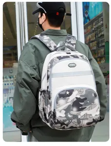 Herren Rucksack Freizeittasche Outdoor Große Kapazität Schulranzen Wasserdicht Grau Camo