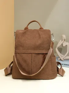 Damen Cord Diebstahlschutz Rucksack Große Kapazität Mode Multifunktions Reisetasche Schultasche Pendeln Schulterhandtasche