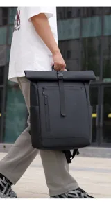 Large capacity waterproof roll top laptop backpack for men commuter business travel outdoor