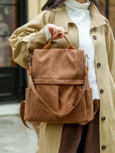 Damen brauner Cord Rucksack lässige Reisetasche große Kapazität Anti-Diebstahl Schultasche