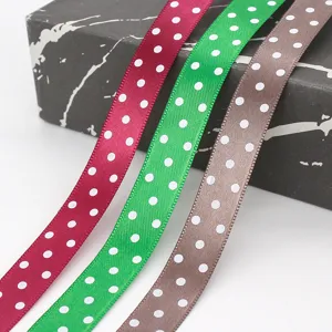 Polka dot ribbon for gift wrapping, hair bows and crafts, 1.5cm high density polyester ribbon.