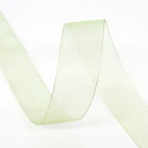 Saliegroene chiffon lint voor cadeleverpakking, bloemboeket decoratie en knutselen.