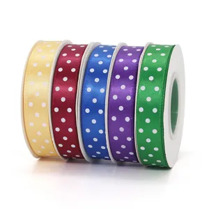 Colorful polka dot ribbon set, 1.5 cm wide polyester fabric for gift wrapping main view