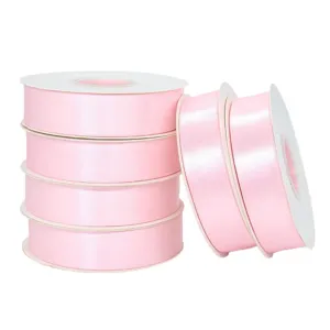 Rollos de cinta de raso rosa de 2.5cm para envolver regalos, decoración de bodas y flores.