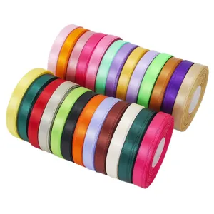 1cm bunte Satinbaender Rollen fuer Geschenkverpackung, Blumenstrauss und Party Dekoration.
