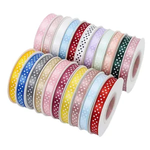 1cm polka dot polyester ribbon for DIY hair bows, gift wrapping, flower bouquet decoration.