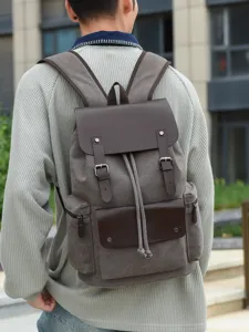 Herren Segeltuch Rucksack Vintage Freizeit Schultertasche Laptop Tasche braun grau