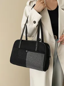 Dames Strass Tote Bag Grote Capaciteit Suède Avondhandtas Glinsterende Schouder Onderarmtas Bling Crossbody Tas Feest