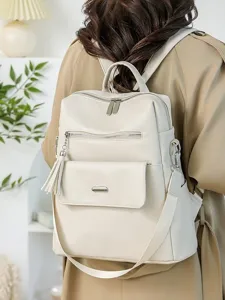 Damen PU Leder Freizeit Rucksack stylische multifunktionale Schultertasche mit Quaste