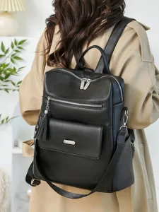 Damen Freizeit PU Leder Rucksack Mode Große Kapazität Multifunktionaler Tagesrucksack