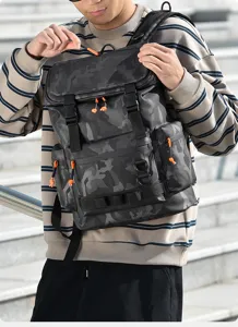 Men's camo backpack large capacity travel outdoor daypack casual laptop bag detailed view