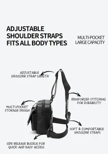 Tactical chest bag with multi-pocket design, adjustable straps and durable carbon fiber PU.