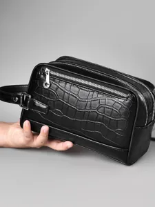 Herren PU Leder Clutch Krokodil Muster Doppel Reißverschluss Handtasche Große Kapazität Business Casual Wristlet Tasche Für Männer