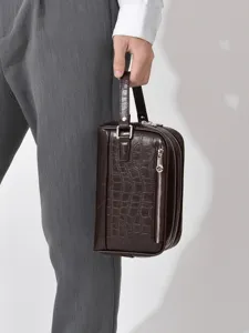Modische Herren Doppelreißverschluss PU Leder Clutch Tasche für Business und Freizeit.