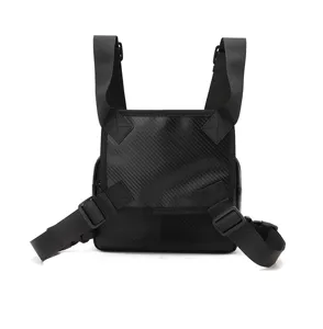 Black tactical chest bag techwear streetwear utility vest pack for outdoor sports riding.