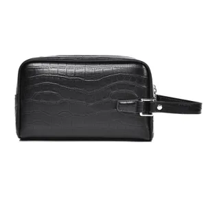 Stilvoller schwarzer Herren Business Krokodilmuster PU Leder Handtasche Griff.