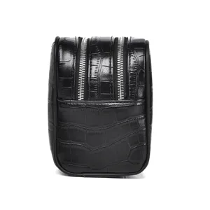 Herren schwarze Kroko Textur PU Leder Doppel Reissverschluss Handtasche Business Tasche neu
