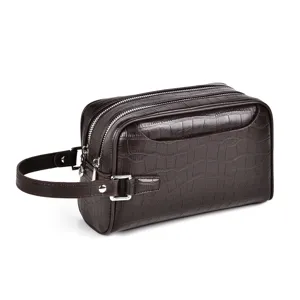 Herren Doppelreißverschluss Krokodilmuster PU Leder Clutch Business Freizeit Tasche.