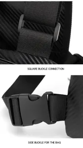 Tactical chest bag detail view showing sturdy square buckle and side release strap connections.