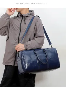 Sac de voyage cylindrique en cuir PU pour hommes sac de sport bandouliere fitness.