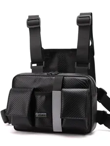 Men Tactical Chest Bag Vest Techwear PU Leather Carbon Fiber Reflective Streetwear Outdoor Cycling Multi-Pocket Sling Bag