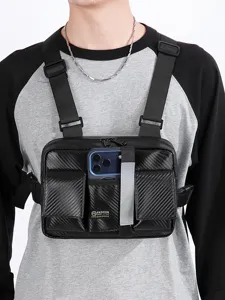 Men tactical chest bag streetwear functional techwear rig bag black carbon fiber style