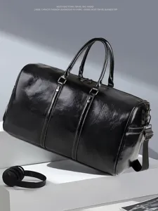 Sac de Sport Cylindrique en Cuir PU Unisexe Grande Capacité pour Hommes Femmes Sac de Voyage Sportif Résistant à l'Usure Yoga