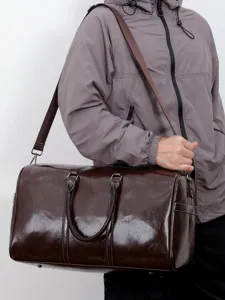 Sac de Voyage Sport en Cuir PU pour Homme et Femme Bandouliere Fitness Gym Bag Marron