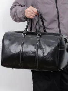 Sac de voyage en cuir PU noir grande capacite sac de sport fitness pour hommes et femmes