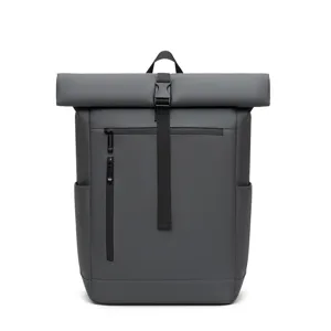 Large Capacity Roll Top Laptop Backpack Men Waterproof PU Leather Business Travel Casual Daypack Outdoor Commuter School Bag
