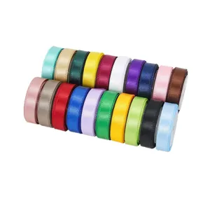 Set rotoli nastro poliestere monofacciale 1cm, confezione regalo colorata fettuccia decorativa