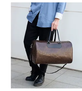 Herren Braune PU Leder Reise Duffle Bag Große Kapazität Gepäck Sport Fitness Tasche