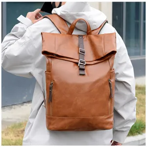 Heren PU Lederen Rugzak Grote Capaciteit Casual Reizen Schooltas Detailweergave