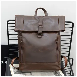 Vintage PU leren rugzak voor heren, grote capaciteit laptop tas, casual schooltas.