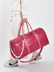 Grosse Kapazitaet Reise Duffel Handtasche fuer Damen, rosa Kroko PU Leder Wochenendgepaeck.