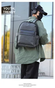 Mochila de cuero PU para hombre moda viaje casual bolso escolar estudiante con compartimento
